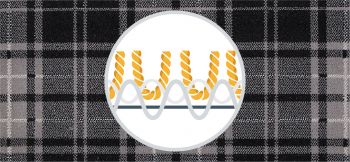 Cross section of yarns in a woven carpet on a black and white checked carpet background